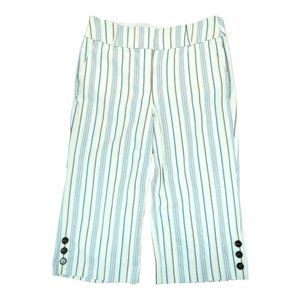 LANE BRYANT Women's 14 - White & blue striped stretch capris pants wide leg crop